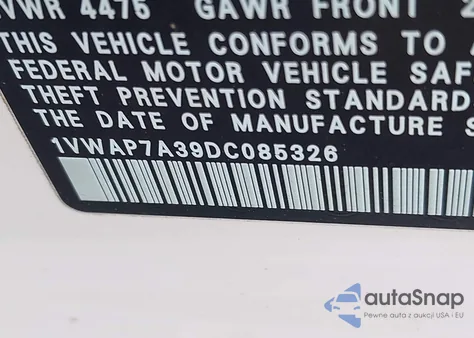 2013 Volkswagen Passat S from USA, damaged, VIN 1VWAP7A39DC085326